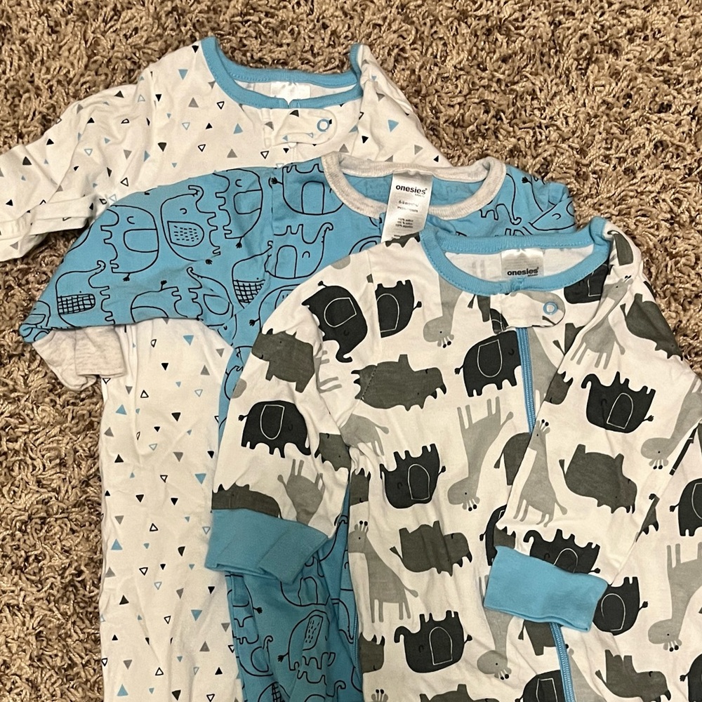 NWOT Set of 3 Baby Footie Pajamas 6-9M | Elephant Pattern